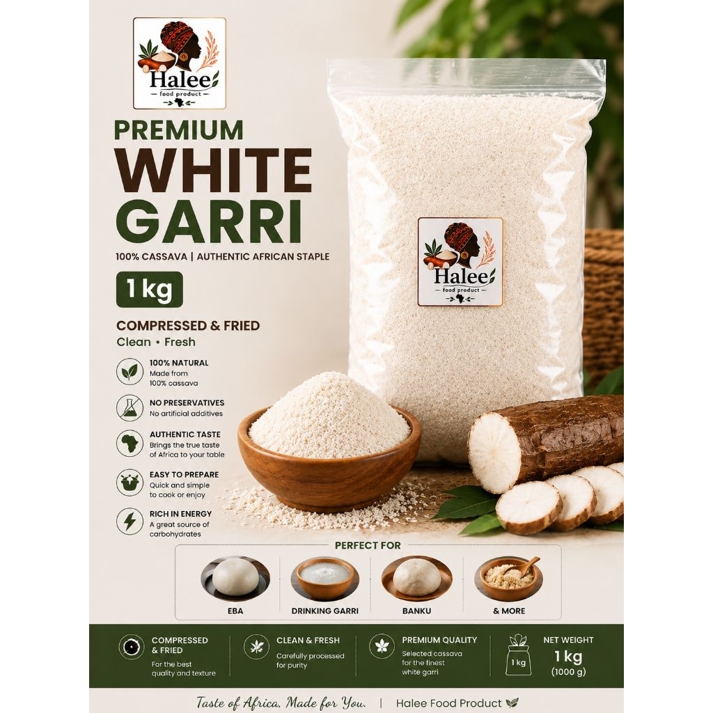 Premium White Garri 1kg | 100% Natural Cassava | Authentic African Garri | No Preservatives