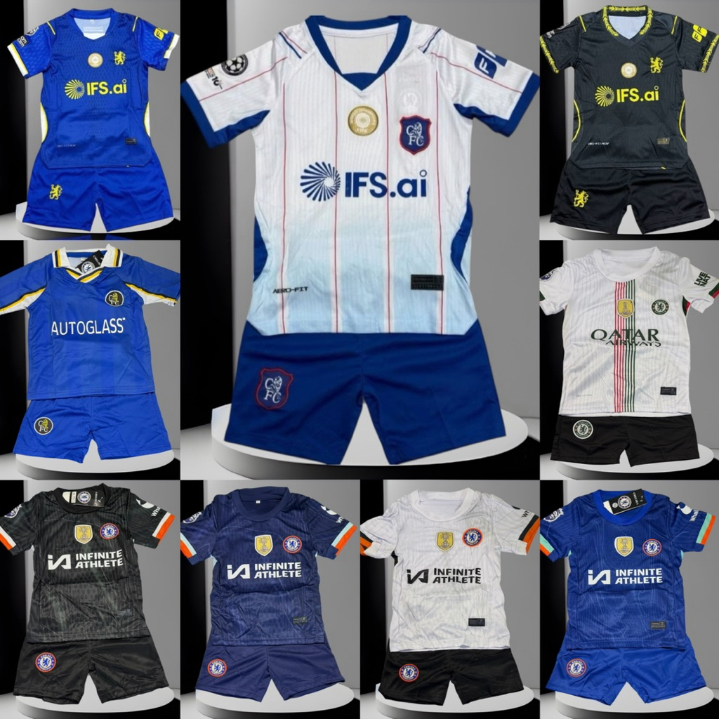 ชุดฟุตบอลเด็กเชลซีชุดกีฬา 1 ชุดเสื้อพร้อมกางเกงพร้อมส่งเด็กผู้ชายเด็กผู้หญิง