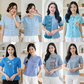 เสื้อผ้าฝ้ายสีฟ้า ใส่ทำงาน ใส่เที่ยว เนื้อผ้าดี ใส่สบาย ไม่ร้อน