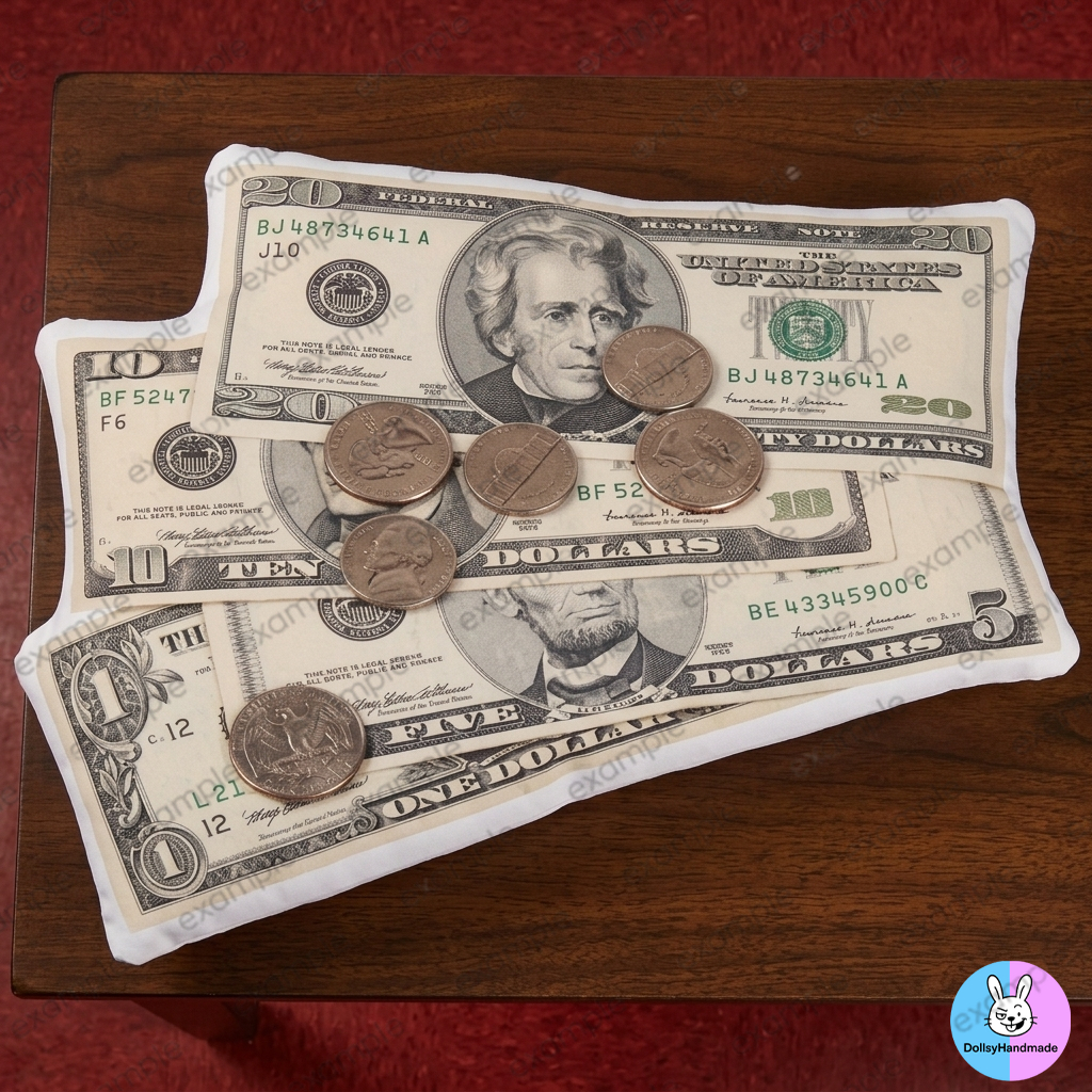 หมอนอิงลายธนบัตรและเหรียญดอลลาร์ หมอนไดคัท 3D USD ของแต่งห้อง ของขวัญ แต่งบ้าน - MYGDA34