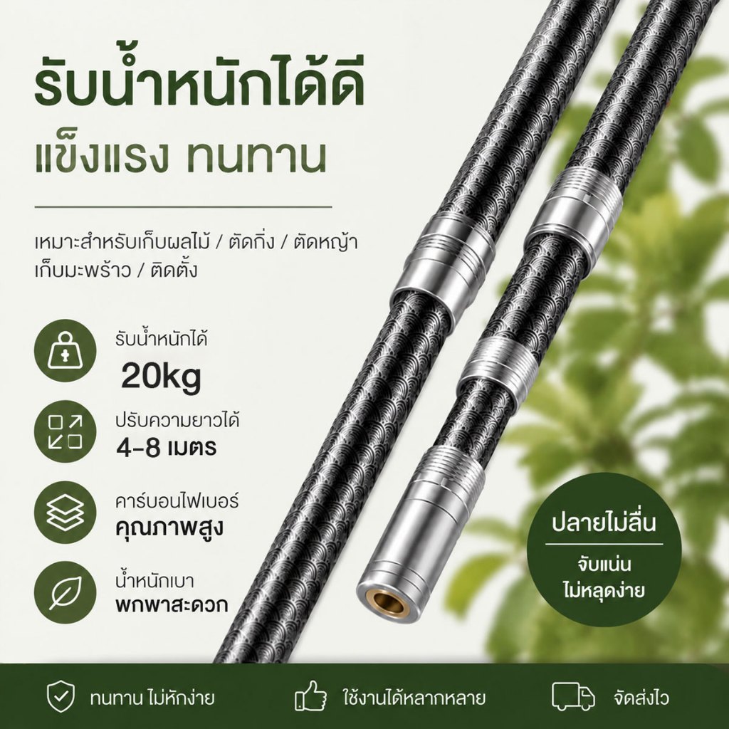 ท่อยืดหดได้ ท่อคาร์บอนไฟเบอร์ ท่อคาร์บอนไฟเบอร์4-8 ม เสายืดหดอเนกประสงค์คาร์บอน วัดสุแข็งแรงอย่างดี น้ำนักเบา หนาแข็งแรง