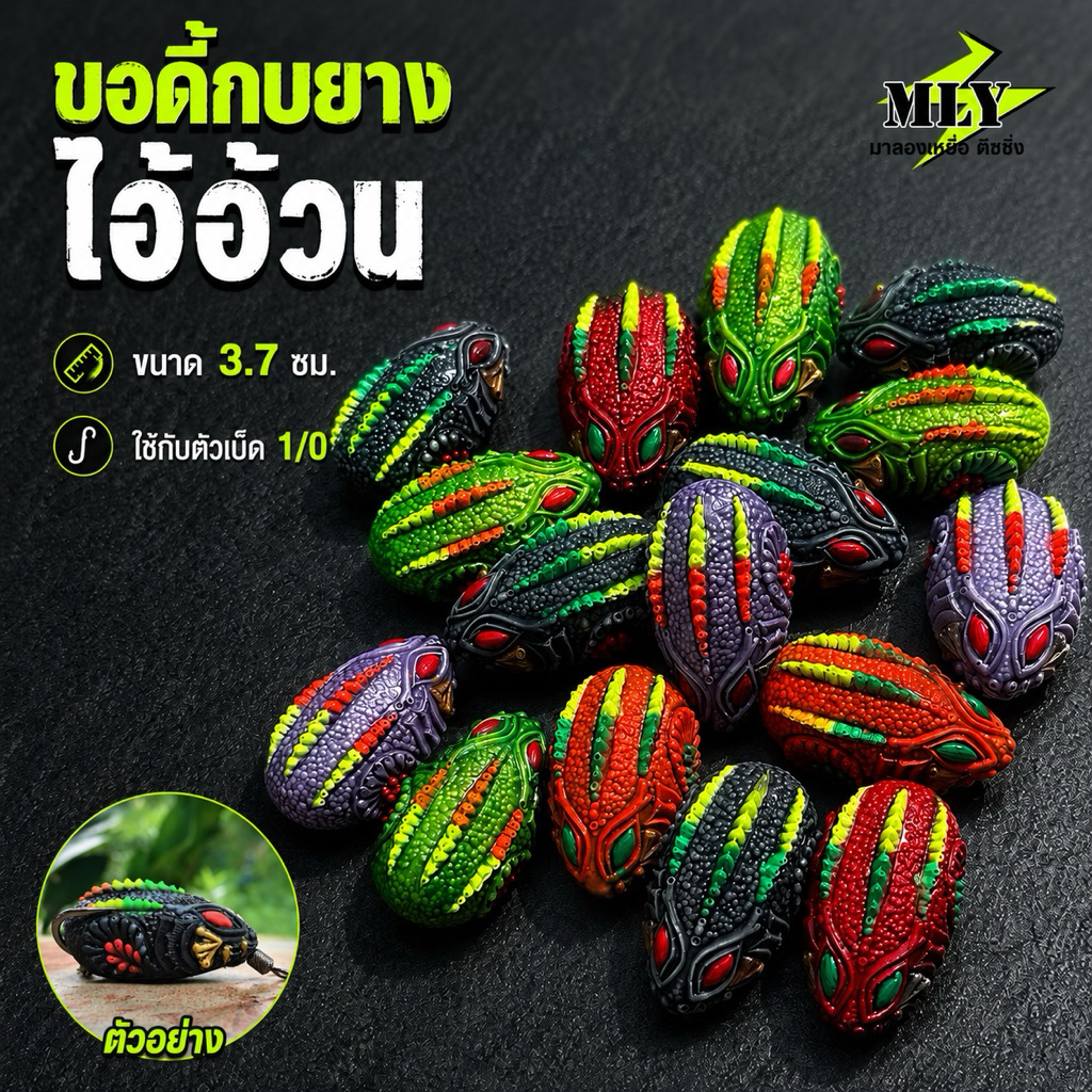 บอดี้กบยาง (ไอ้อ้วน) บอดี้เปล่า คละสี ขนาด 3.7 cm  ใส่ตัวเบ็ด1/0 *ไม่มีตัวเบ็ด