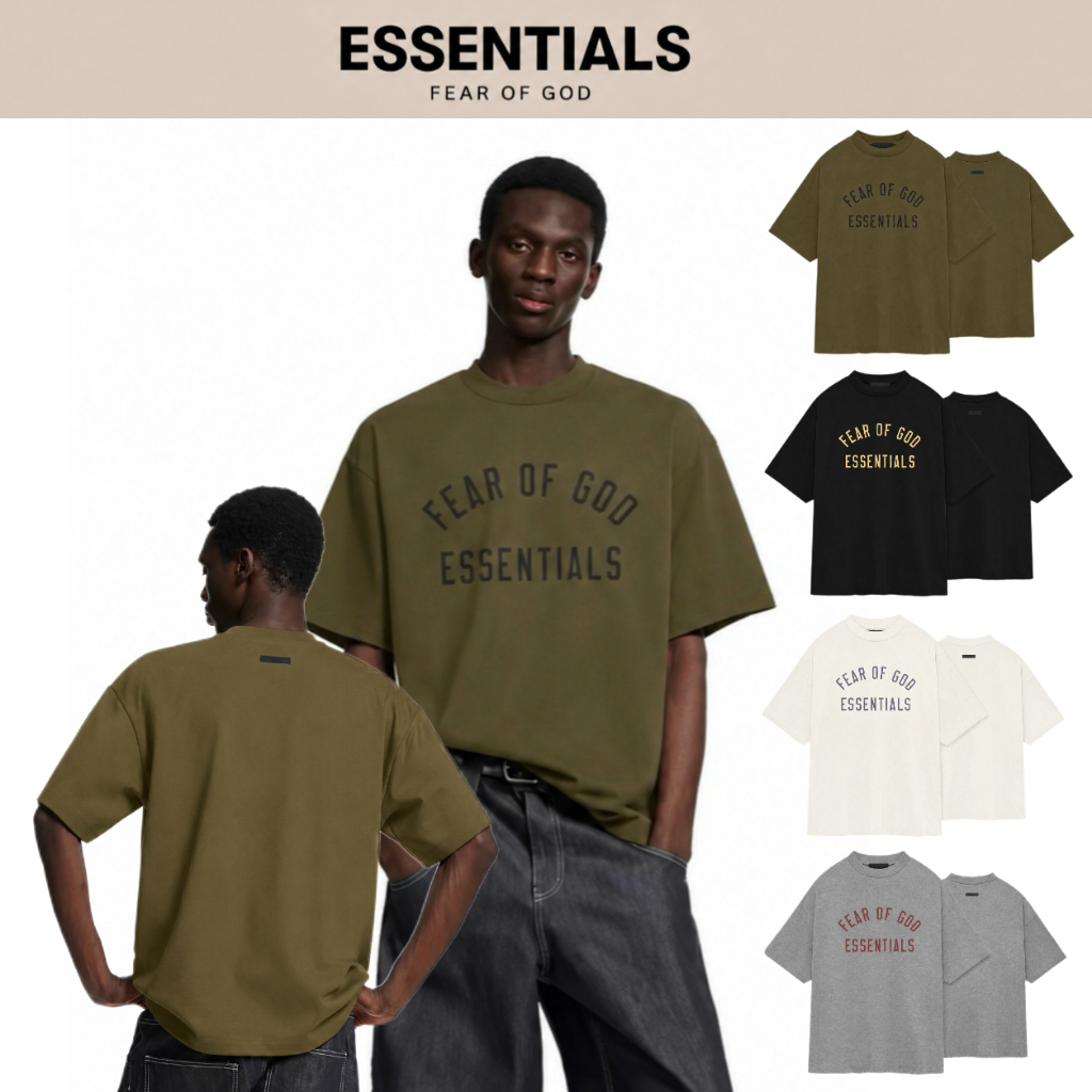 100% Authentic Fear of God Essentials Fall24 Olive Green Oversized T-Shirt Unisex Casual Streetwear 