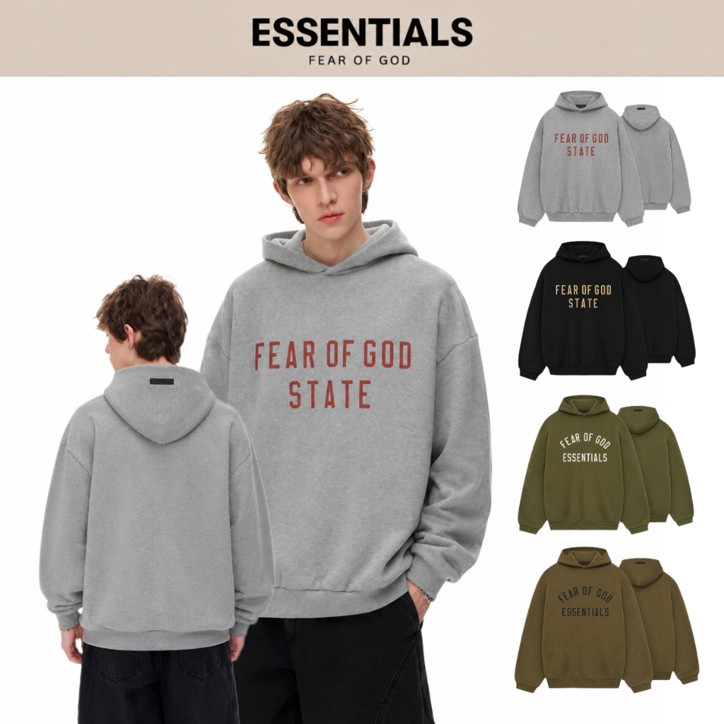 100% Authentic Fear of God Essentials Fall24 Grey Oversized Hoodie Unisex Casual Streetwear Pullover