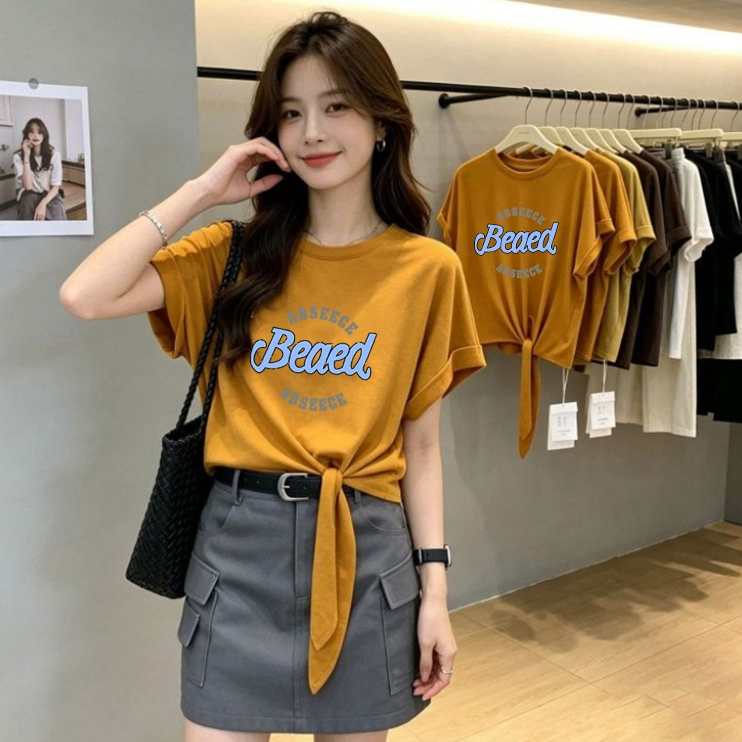เสื้อครอปดีไซน์ใหม่สำหรับผู้หญิง oversize  เสื้อผ้าสาวอวบแฟชั่นน่ารักๆ เสื้อยืดแขนสั้นทรงหลวมใส่ได้ทุกโอกาสสำหรับฤดูร้อน