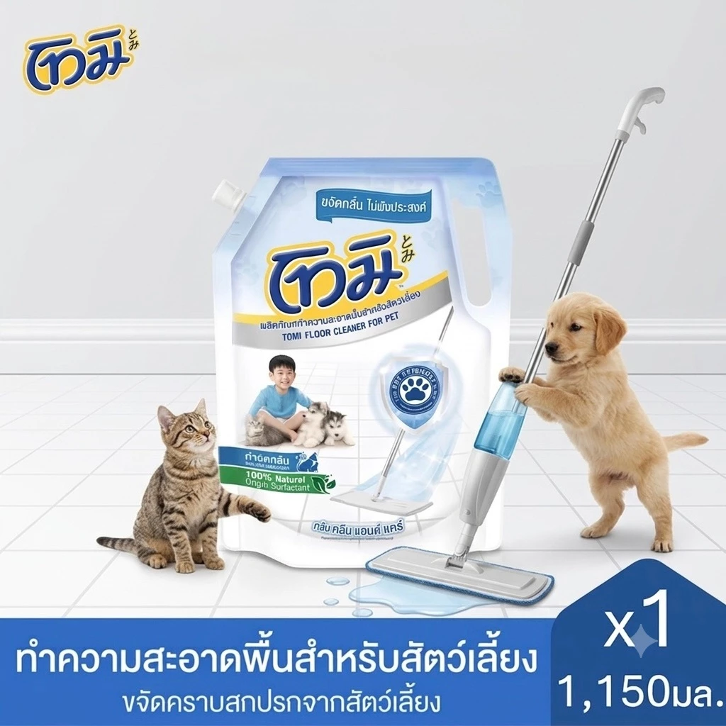 ถุงใหญ่ 1150 มล. โทมิ น้ำยาทำความสะอาดพื้น ผลิตภัณฑ์ทำความสะอาดพื้นสำหรับสัตว์เลี้ยง TOMI