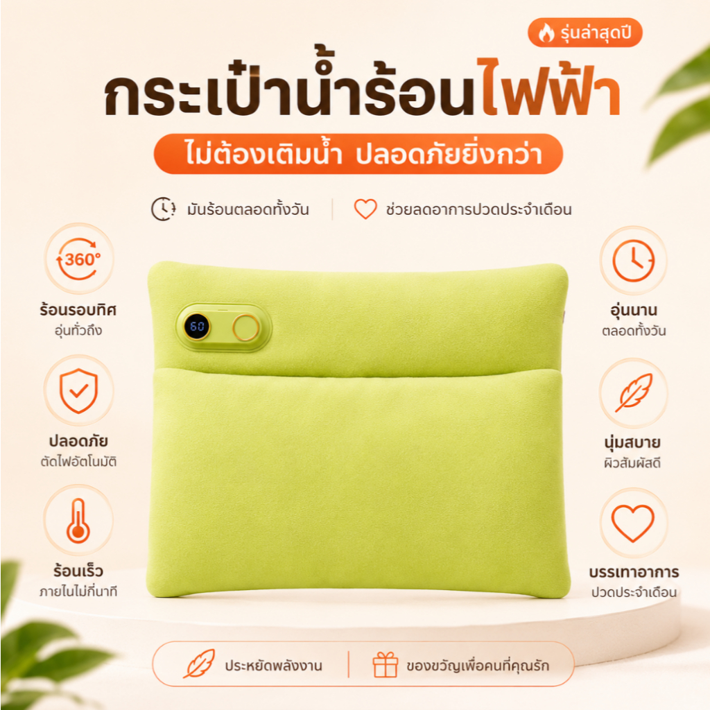 พร้อมส่ง กระเป๋าน้ำร้อนไฟฟ้า ไม่ต้องเติมน้ำ รุ่นใหม่ อุ่นเร็ว เก็บความร้อนนาน ประคบร้อน อุ่นมือ อุ่นท้อง บรรเทาปวดประจ