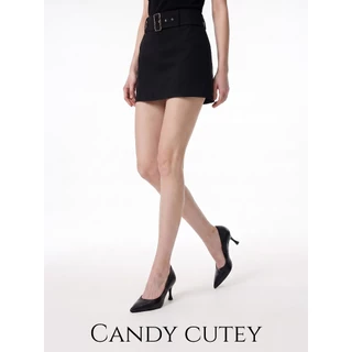 Candy Cutey รองเท้าคัชชูส้นเข็มสีดำเรียบง่าย หัวแหล่ง หนังนุ่ม ใส่สบาย เหมาะแต่งตัวประจำวันและทำงานออฟฟิศ