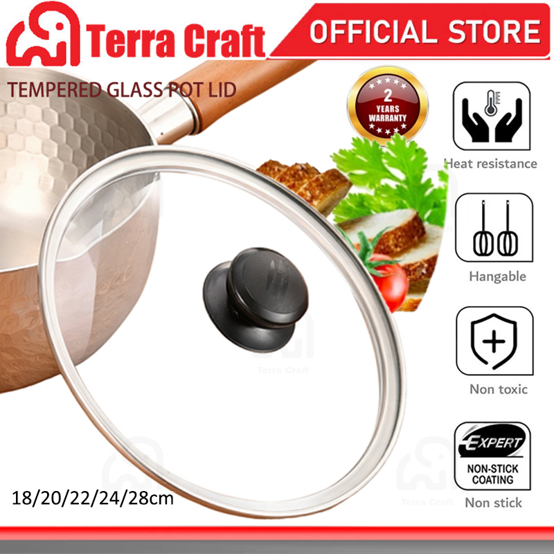 Terra Craft ฝากระจกนิรภัย ฝาหม้อ 18/20/22/24/28cm ทนความร้อน มองเห็นอาหาร ขอบสแตนเลส จับกันความร้อน สำหรับกระทะ หม้อ