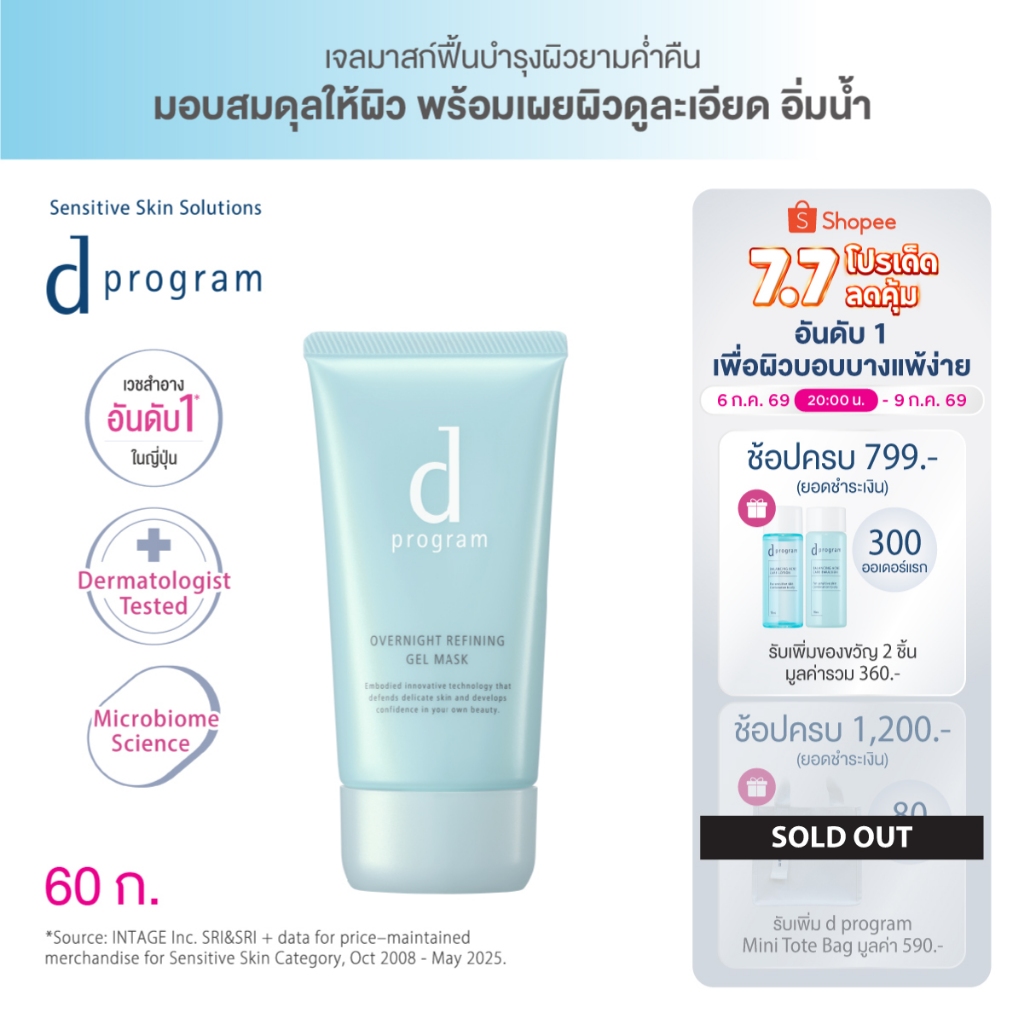 d program Overnight Refining Gel Mask 60g เจลมาส์กหน้ายามค่ำคืน เผยผิวดูละเอียด