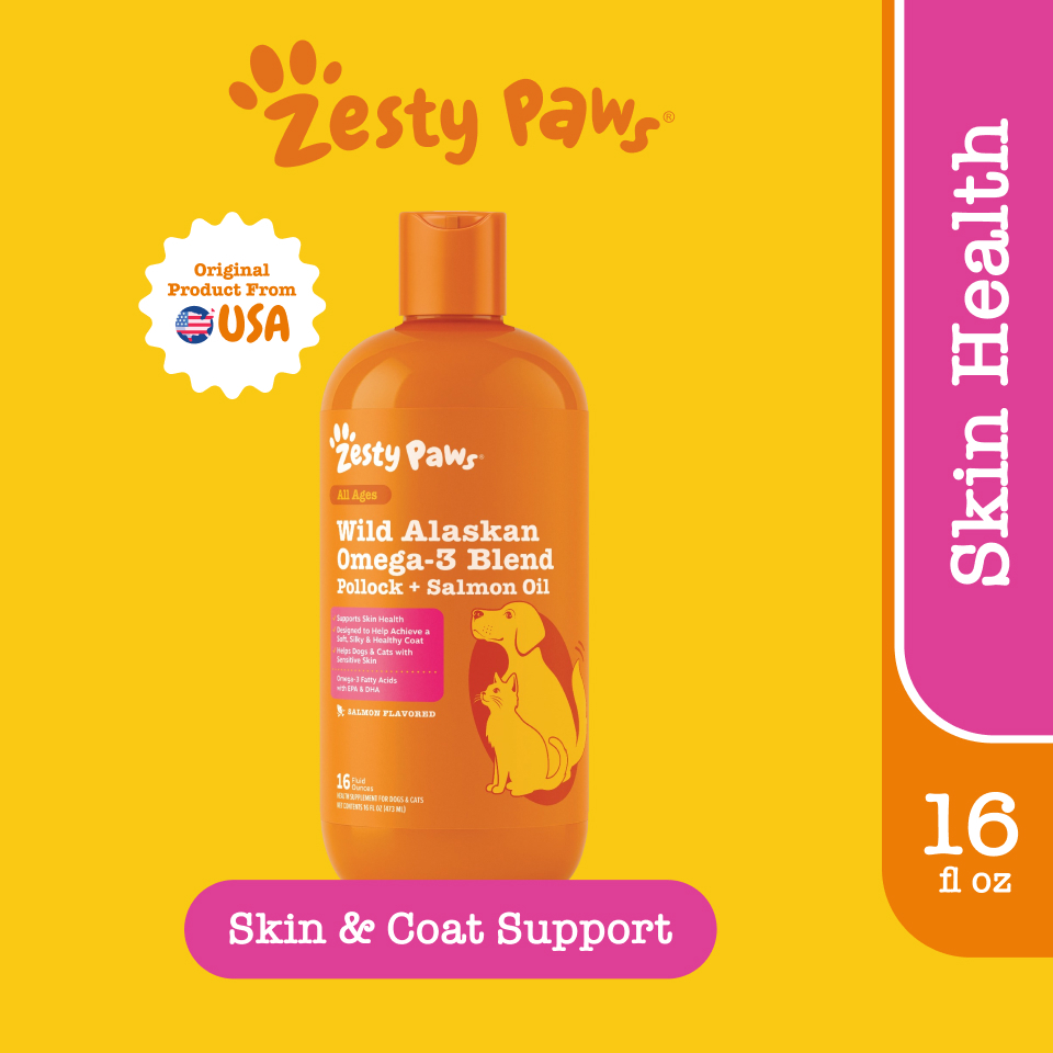 Zesty Paws Pure Wild Alaskan Salmon Oil Omega-3 EPA & DHA Cats Dogs (16oz / 473ml) (EXP:09 2027)