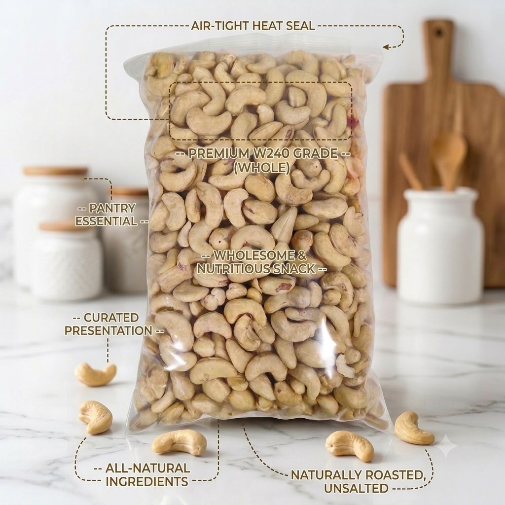 เม็ดมะม่วงหิมพานต์ไซส์ใหญ่ A ดิบ ขนาด 240 ขนาด 1kg คัดพิเศษ ขาวสวย เต็มเม็ด ของใหม่ นำเข้าจากเวียดนาม