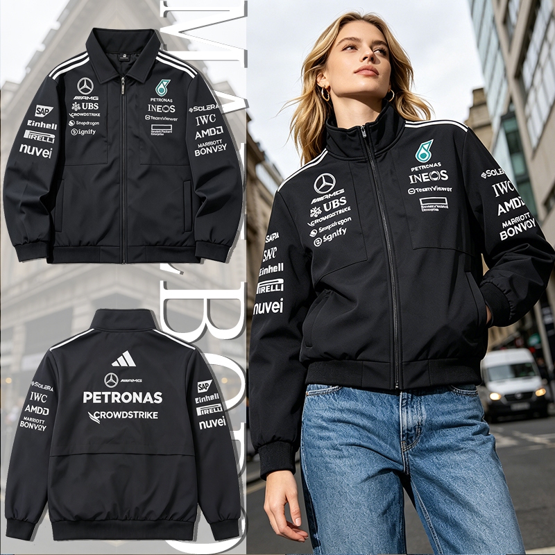 【พร้อมส่ง】F1 Benz เสื้อแข่งรถแขนยาวผู้ชาย ปักลายย้อนยุค งานสวย  กันน้ํากันลม มีซับใน เสื้อโค้ทเสื้อกันลมมอเตอร์ไซค์