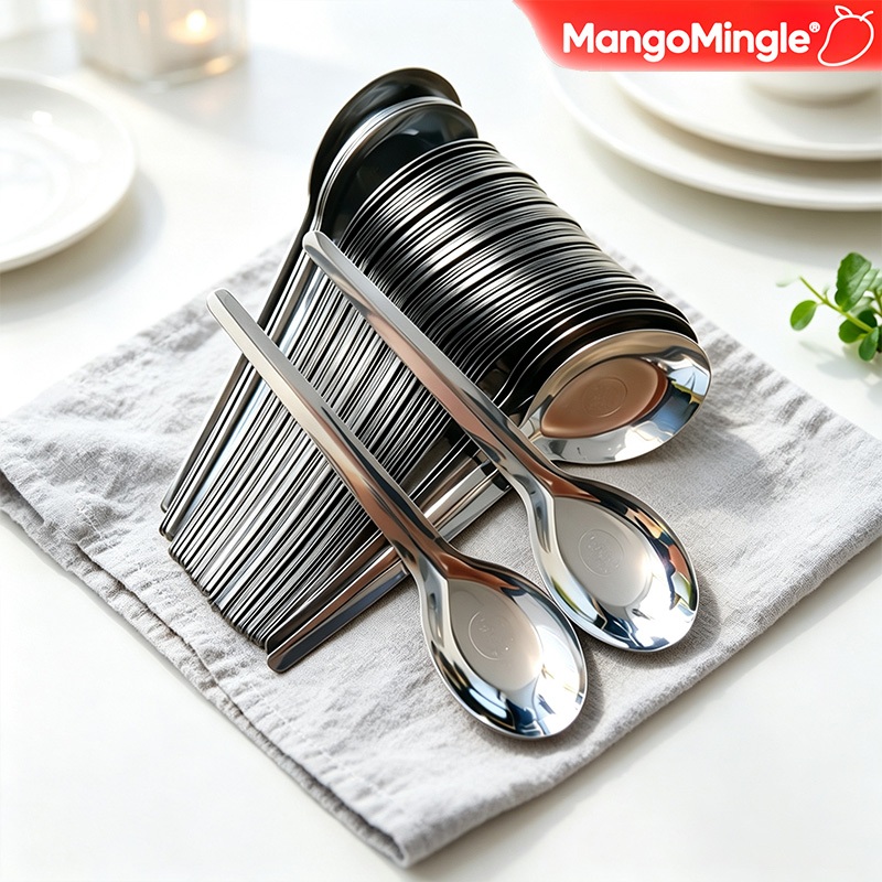 [ซื้อ 12 แถม 12] ช้อนสแตนเลสสำหรับใช้ในครัวเรือนหนาช้อนนักเรียนผู้ใหญ่ช้อนส้อมแตงโมด้ามยาวกินซุปช้อน ชิ้นสแตนเลสช้อนซุปก