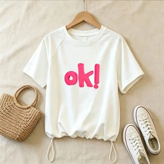เสื้อครอปสาวอวบ oversize สไตล์ใหม่สำหรับฤดูร้อน มีเชือกผูก เสื้อยืดแขนสั้นทรงหลวมผู้หญิง ช่วยให้ดูผอมเพรียว สวมใส่สบาย