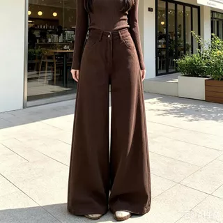Aurae กางเกงยีนส์เอวสูงทรงกระบอกกว้าง (ไซส์ S-6XL) – ทรงหลวม มีให้เลือก 5 สี
