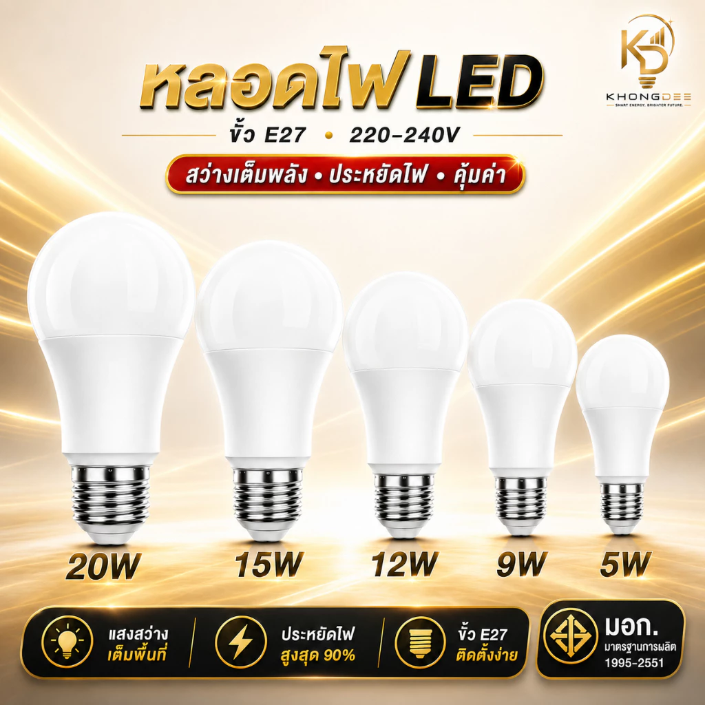 หลอดไฟ LED หลอดแบบเกลียว E27 กระแสไฟ 220 - 240V เทคโนโลยี LED ไม่มีรังสี