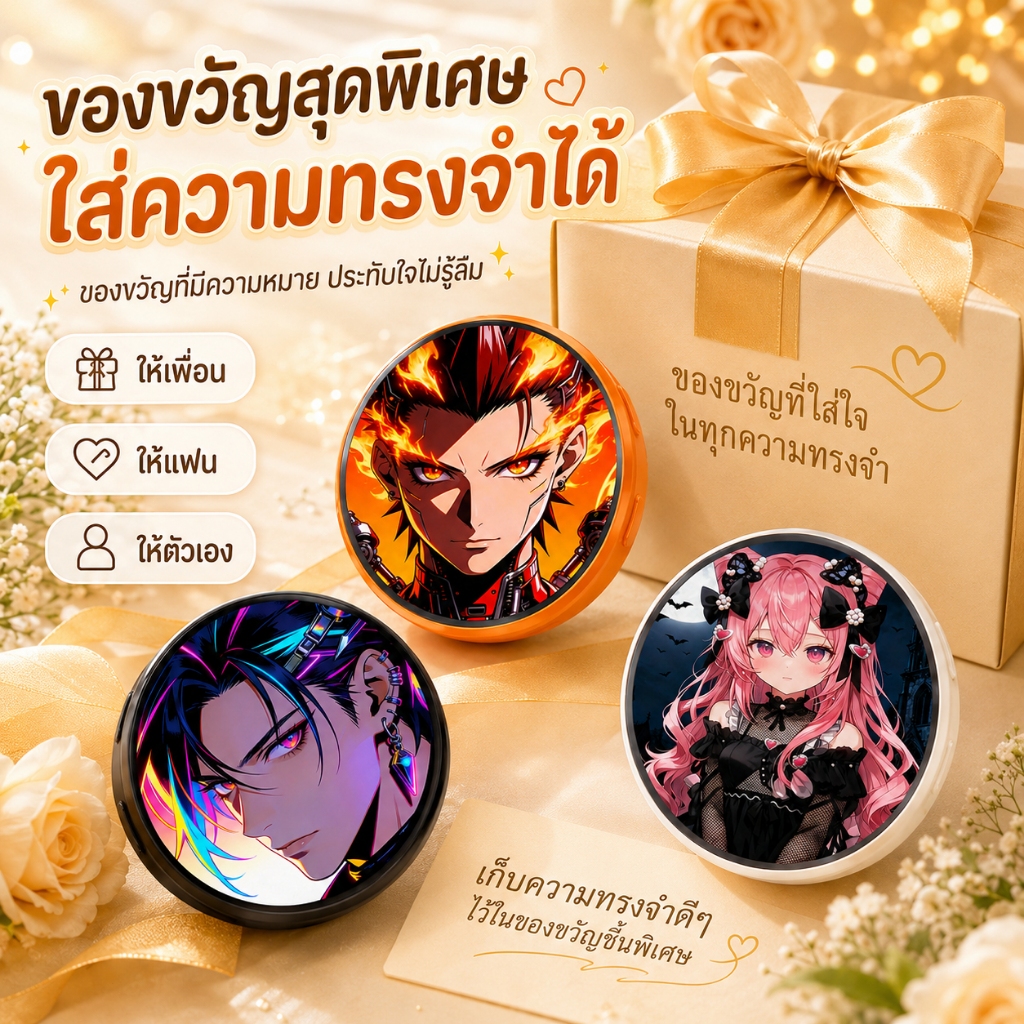 BW03 เข็มกลัดดิจิตอล หน้าจอ IPS กลม 1.5 นิ้วขนาดใหญ่พิเศษ อัปโหลดวิดีโอ GIF ผ่านบลูทู ธ ง่ายต่อการพกพา