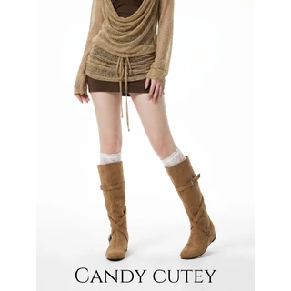 CandyCutey รองเท้าบู้ทยาวสไตล์เกาหลี ผู้หญิง ส้นเอียงนุ่ม ไม่ร้อนเท้า ดีไซน์ทำให้ขาดูยาว เข้ากับทุกชุดเสื้อผ้า