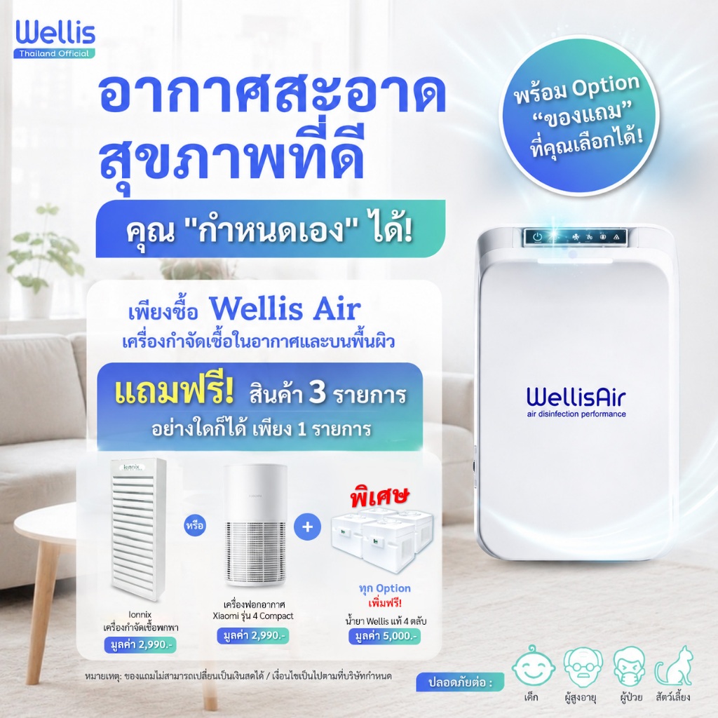 Wellis Thailand Official - โปรแรงเครื่องกำจัดเชื้อโรคและสารพิษในอากาศ แถมฟรี! 4 Compact หรือ Ionnix 