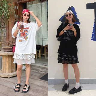 Polka dot Satin Midi Skirt กระโปรงลายจุด