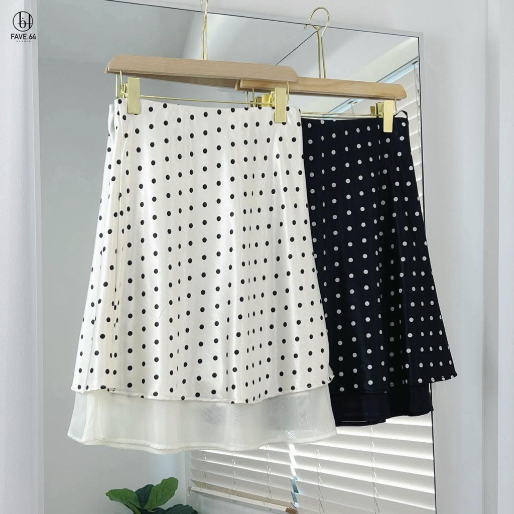 Polka dot Satin Midi Skirt กระโปรงลายจุด