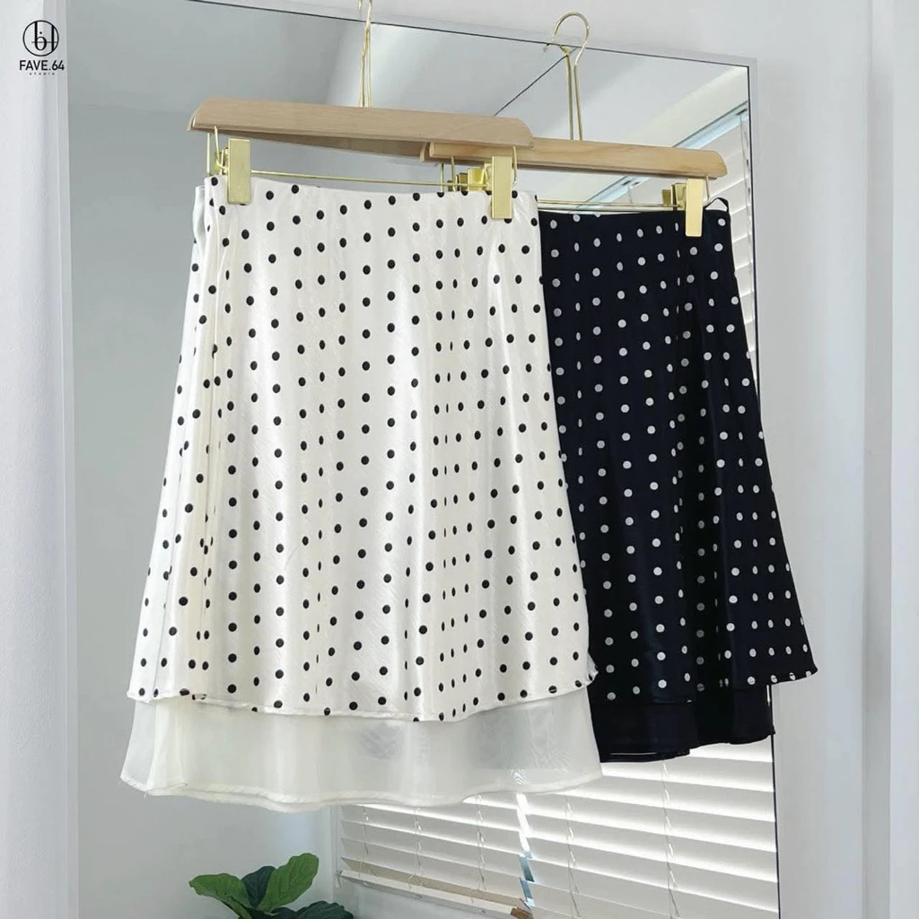 Polka dot Satin Midi Skirt กระโปรงลายจุด