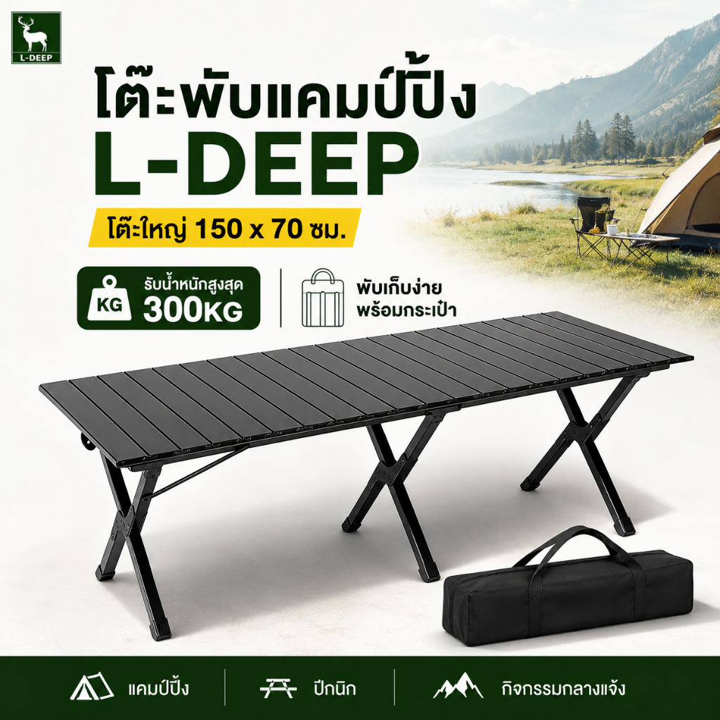 L-DEEP กลางแจ้ง โต๊ะพกลางแจ้ง โต๊ะแคมป์ปิ้ง พับเก็บได้ แบบพกพา พับได้ง่าย แคมป์ปิ้งปิกนิก