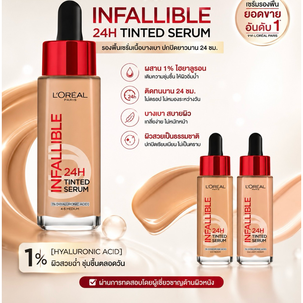 ลอรีอัล ปารีส อินฟอลลิเบิล 24H ทินต์ เซรั่ม L'OREAL PARIS INFALLIBLE 24H TINTED SERUM