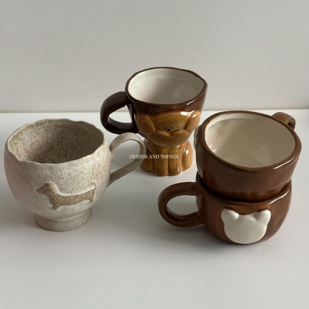 Bear & Dog ceramic mug | แก้วมัคลายน้องหมีและน้องหมา | Oyster and Things.