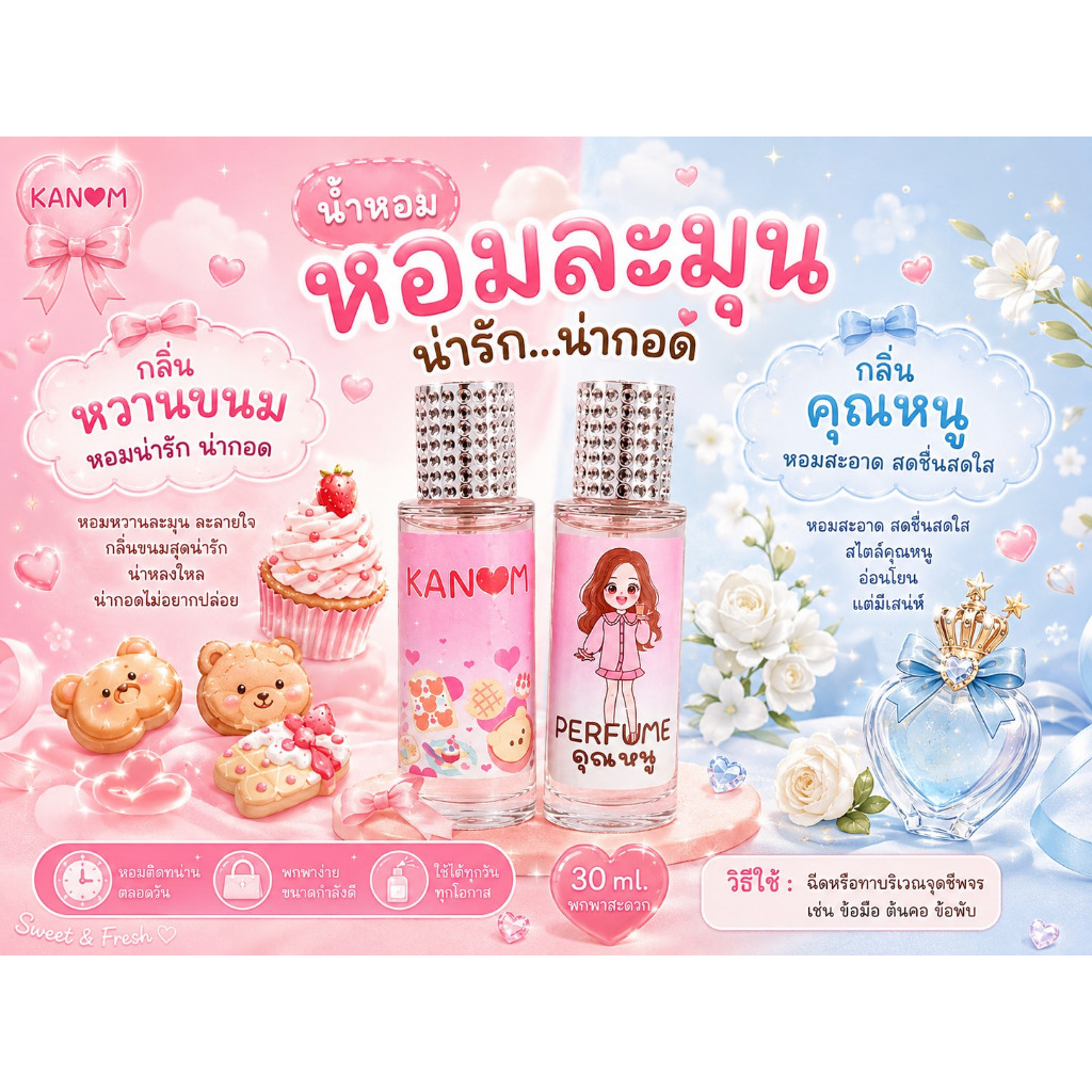 น้ำหอมติดทนนาน12-15ชั่วโมง หอมชัดเป๊ะ หอมฟุ้งจนเหลีวหลัง ขนาด30มล.