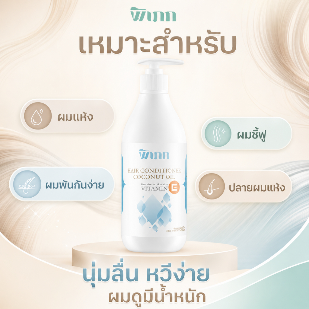 พิเภก ครีมนวดมะพร้าว ลดผมชี้ฟู แห้งเสีย บำรุงผมนุ่มลื่น รูปที่ 8