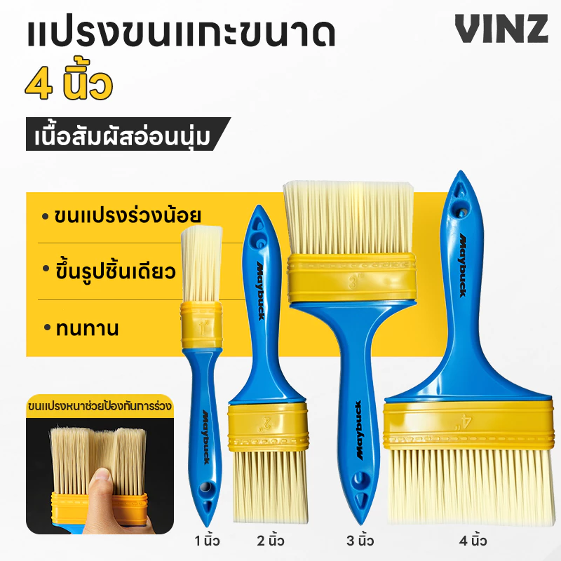 แปรงทาสี แปรงทาสีบ้าน 1/2/3/4 นิ้ว แปรงทาสีเกรดพรีเมี่ยม Paint brush ล้างแล้วนำไปใช้ใหม่ได้