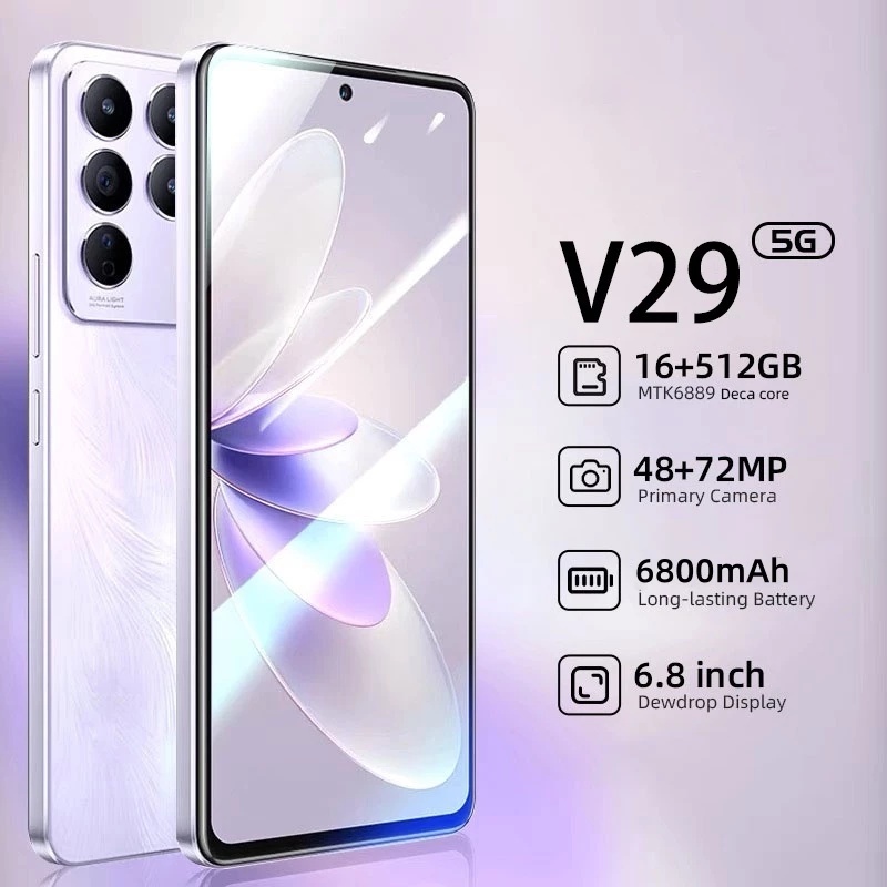 โทรศัพท์มือถือ V29 5G สมาร์ทโฟน 6.8นิ้ว รองรับ2ซิม Smartphone โทรศัพท์สมา RAM16GB+ROM512GB