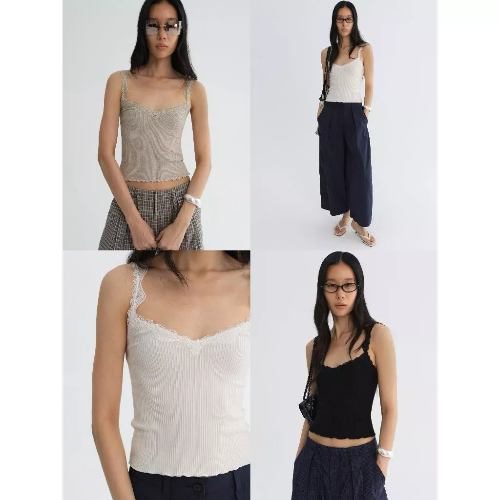 INBYIN - เสื้อกล้ามผ้าร่องสายลูกไม้ COQUETTE LACE KNIT CAMI - B1103