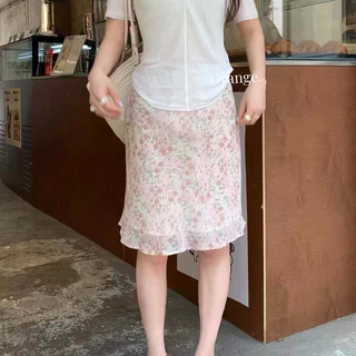 Veewink กระโปรงลายดอกไม้เอวสูง ทรงเข้ารูปความยาวกลาง ลดน้ำหนัก ลดน้ำหนัก ลดน้ำหนัก แมทช์ง่าย