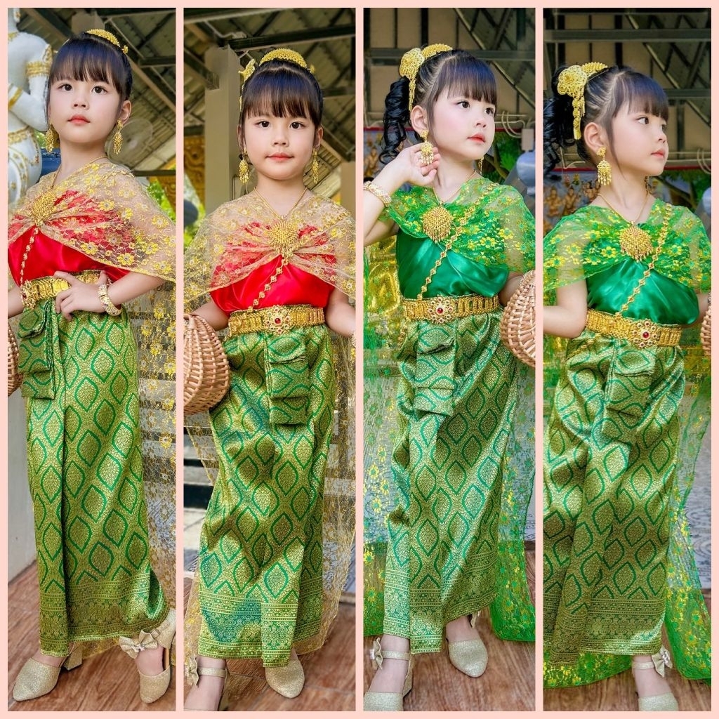 ผ้าไหมเทียมชุดไทย 3 ถึง 10 ปีมี 8 ขนาดราคาไม่รวมเครื่องประดับ