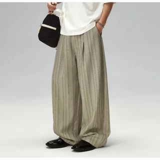 B&R วินเทจสไตล์อเมริกัน กางเกงลำลอง Casual pants การออกแบบลายเส้นแนวตั้ง หลวมสบาย แฟชั่นแมทช์ง่าย