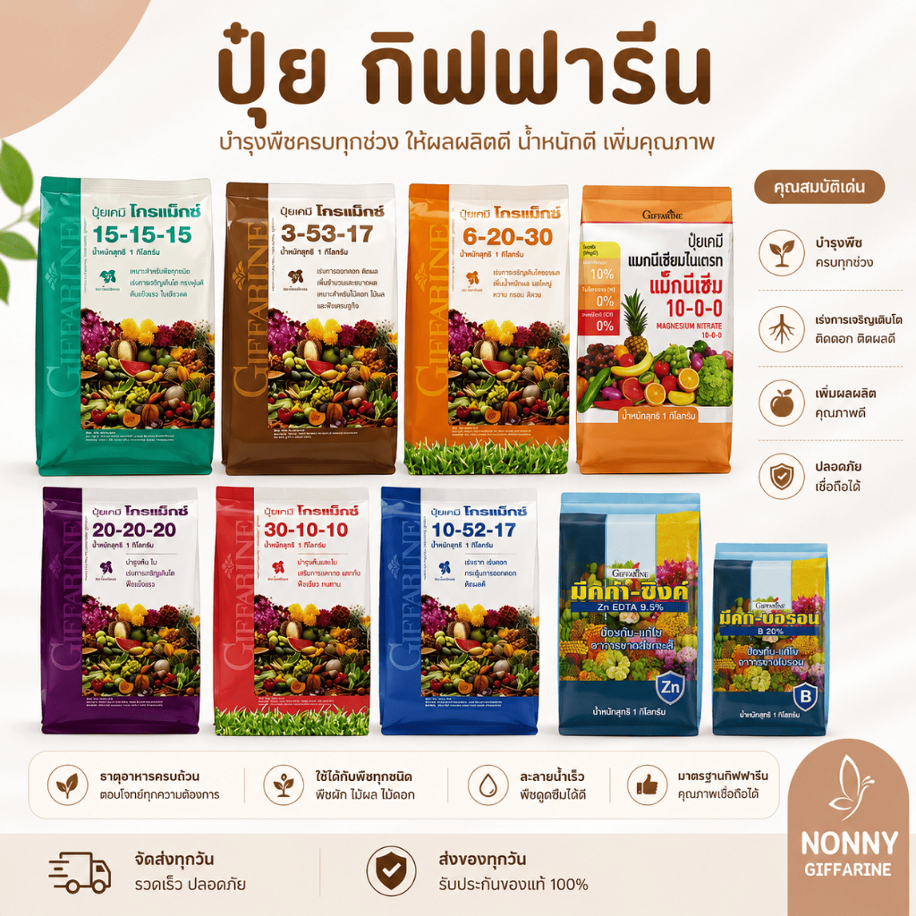 ปุ๋ยเกล็ด กิฟฟารีน โกรแม็กซ์ อาหารหลัก รวมทุกสูตร Grow Max N-P-K