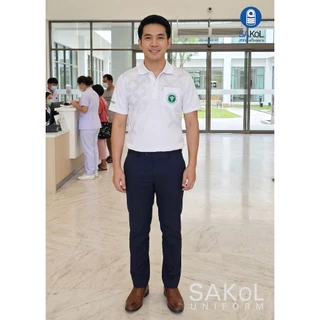 SAKOL เสื้อโปโลพิมพ์ลาย 05 สธ สีขาว ตราสาธารณสุข โปโลสาสุข เสื้อสีขาว ขาว