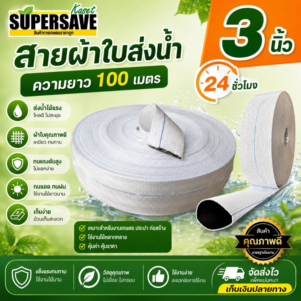 Summer Yamajima สายส่งน้ำผ้าใบ PE ขนาด2- 3" นิ้ว ขาว/ดำยาว 100 เมตรเต็ม ทุกยี่ห้อ