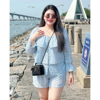 ชุดเซ็ทผ้าโรซี่ผ้าปักดอกไม้ เสื้อดีเทลระบาย พรางหุ่นปิดพุงสำหรับสาวอวบอ้วน เนื้อผ้านิ่ม กางเกงมีซับใน