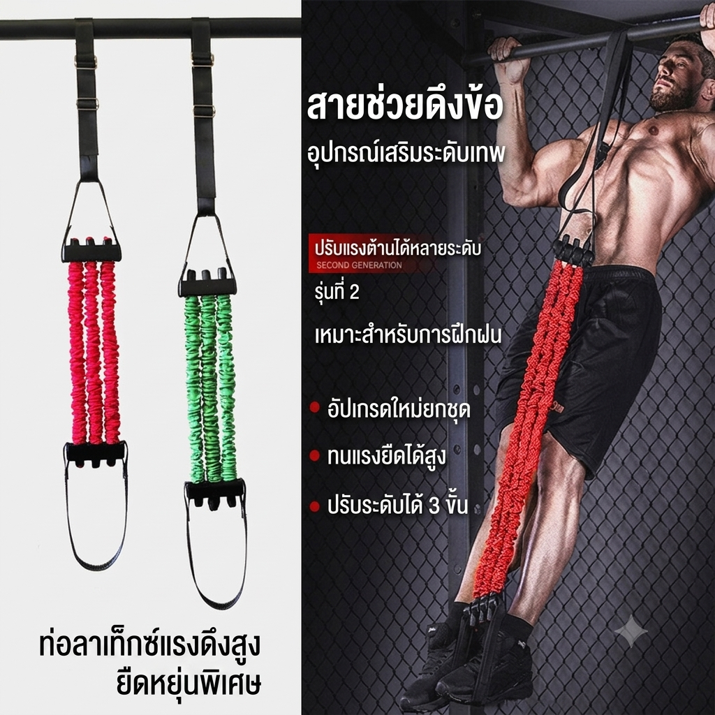 Pull Up Assistance Band สายช่วยดึงข้อ พร้อมห่วงวางเท้า ปรับระดับได้ อุปกรณ์ฝึก Pull Up สำหรับฟิตเนสและออกกำลังกาย