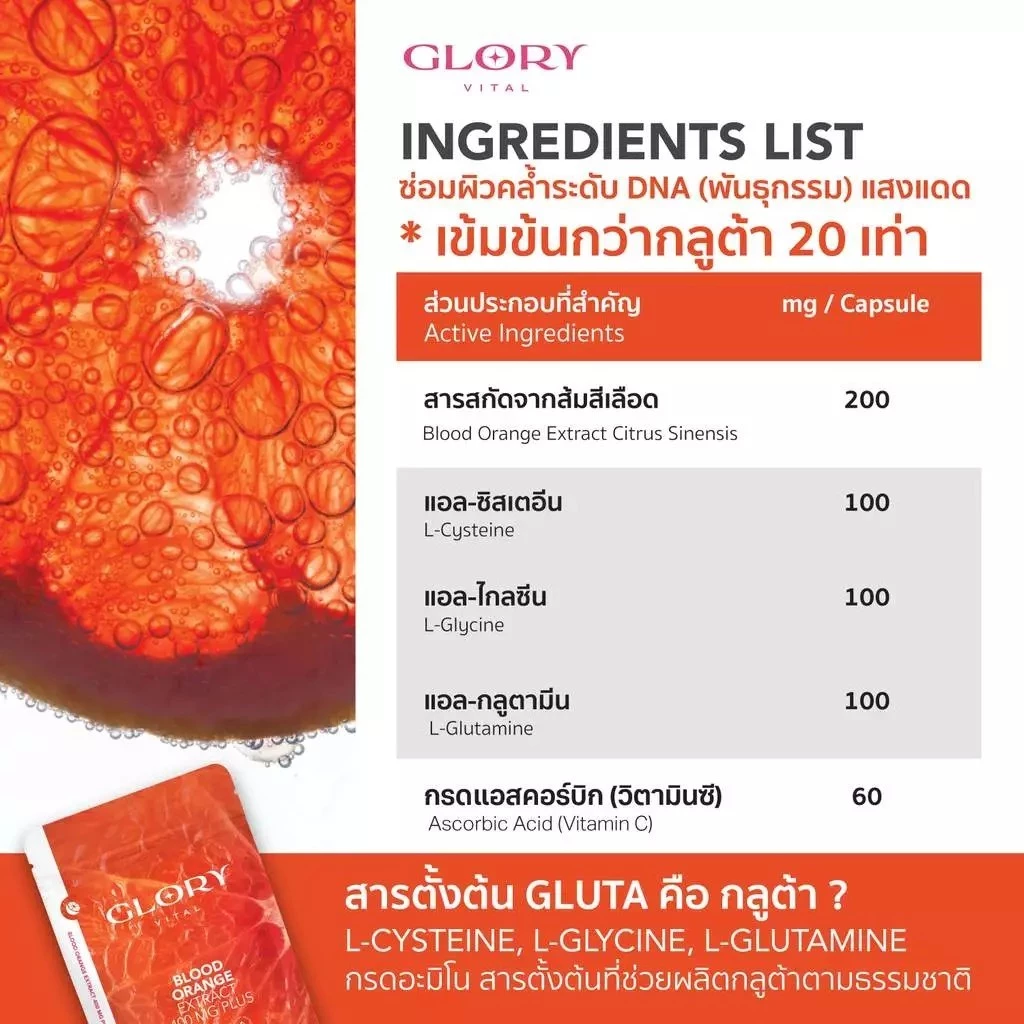 Glory Blood Orange Max Dose 400 mg วิตามินดริปผิวสารสกัดส้มสีเลือด Non-Gluta เข้มข้นกว่ากลูต้า 20 เท่า thumbnail 6