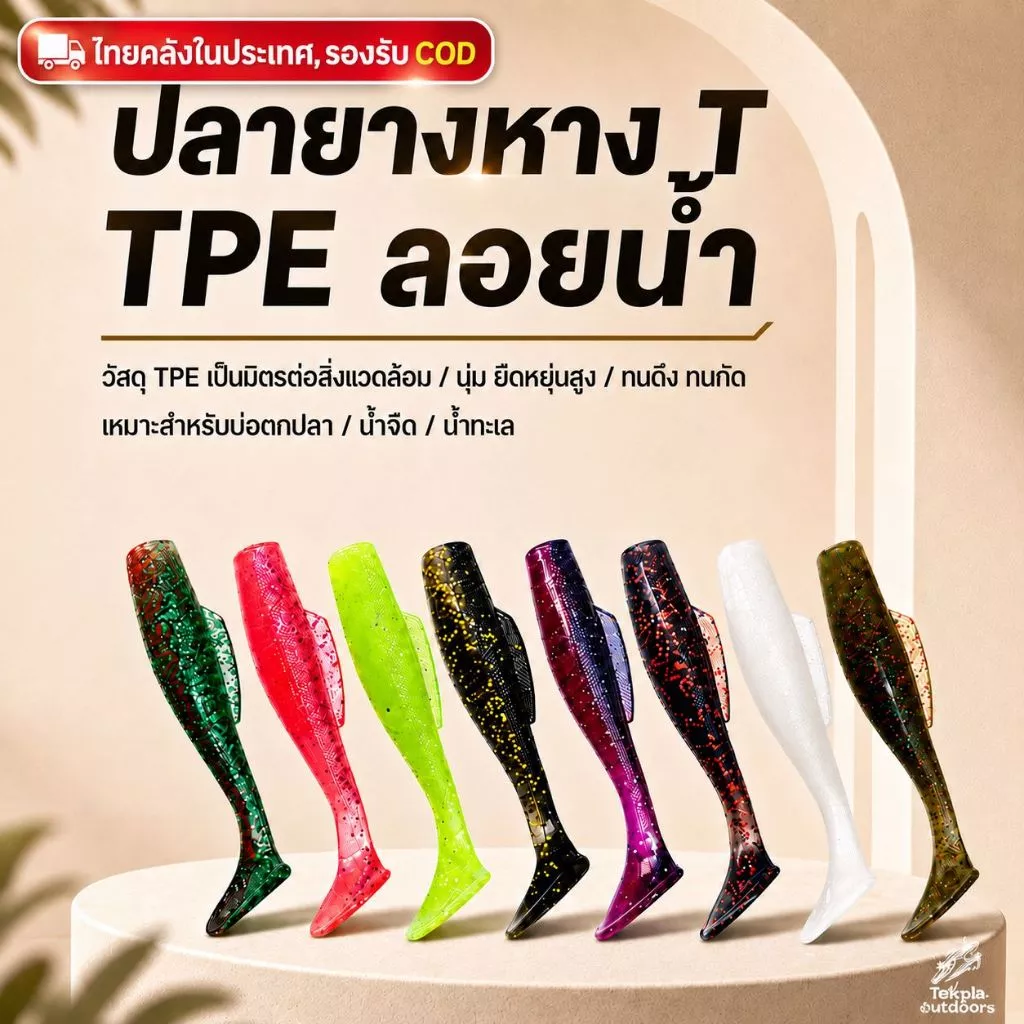 ปลายางหาง T TPE ลอยน้ำ เหยื่อปลอมตกปลา นุ่มยืดหยุ่น ทนกัด ล่อปลาช่อน กะพง ชะโด 6/6.5/8ซม 6ตัว/ซอง
