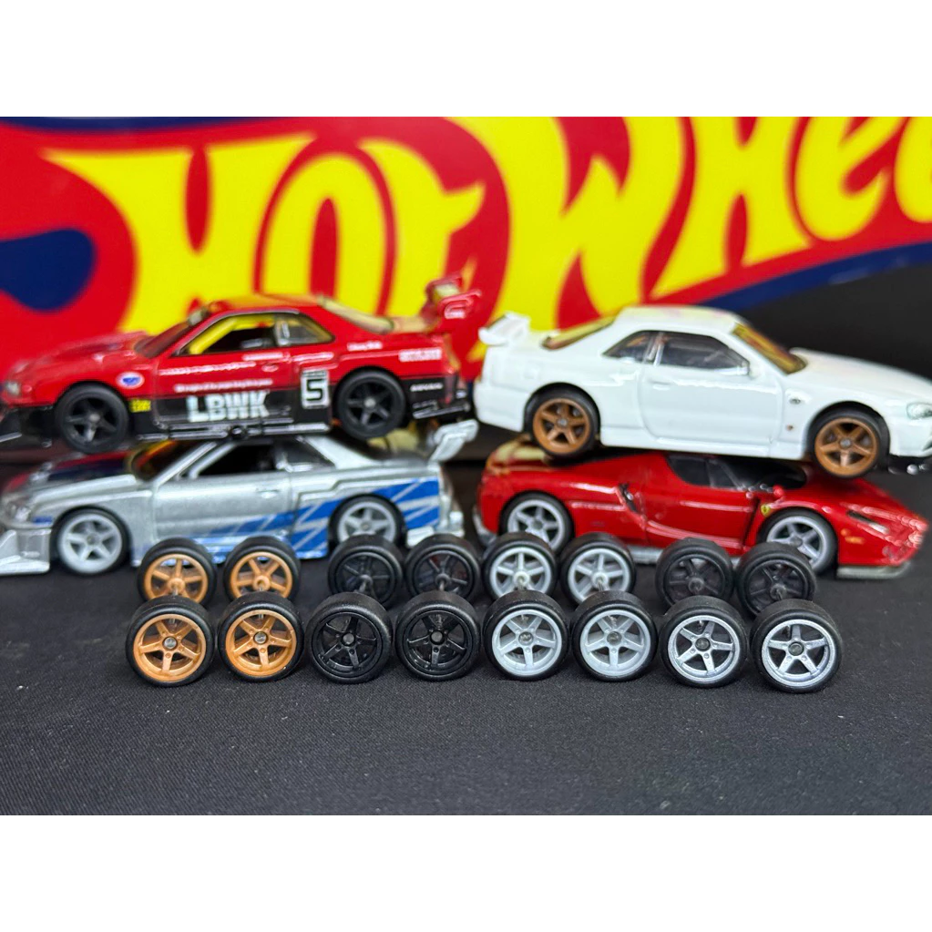 ล้อยาง รถยนต์ 1:64 ขนาด 11 MM ลาย 5 ก้าน ยางถอดได้ ขนาดแกน ยาว JDM