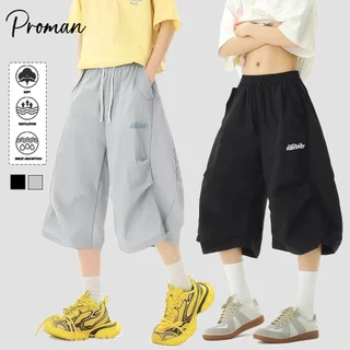 PROMANกางเกงกีฬาสําหรับผู้ชาย ผ้าน้ําแข็งแห้งเร็ว รุ่นขากว้าง ดึงสายรัดที่เอวกางเกง สไตล์นิวทรัล พาทิค ใส่ได้ทั้งชายแ