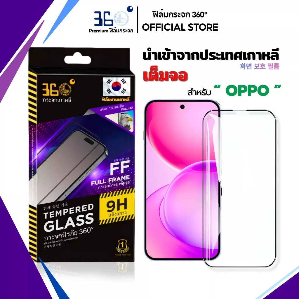 [🇰🇷360°] ฟิล์มกระจกเต็มจอ oppo reno กันรอยขีดข่วน ฟิล์มoppo Reno16C 16F 16-5g reno13 reno14f reno15