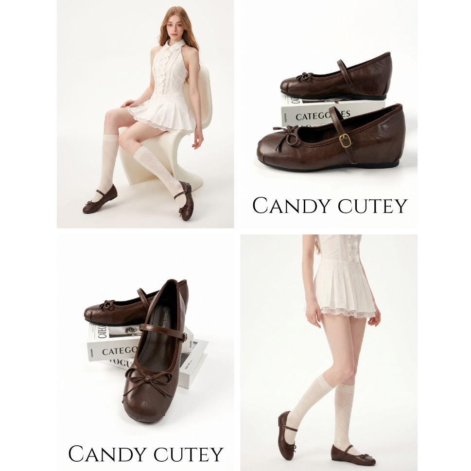 Candy Cutey รองเท้าแมรี่เจนสไตล์บัลเล่ต์ มีโบว์เล็กสวยละเอียด ส้นสูงในรองเท้า รองเท้าแฟชั่นผู้หญิงใส่ง่ายทุกชุด นุ่มสบาย