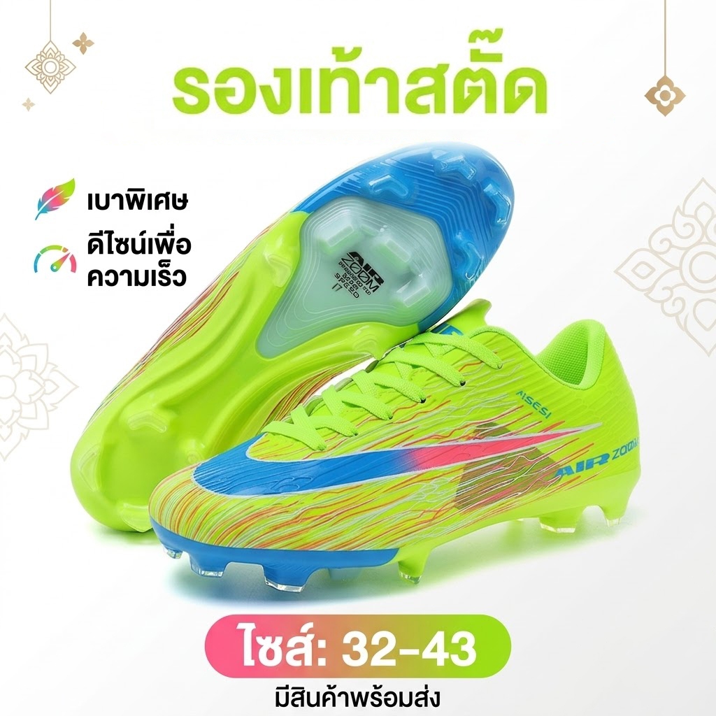 รองเท้าสตั๊ด รองเท้าฟุตบอล น้ำหนักเบา ระบายอากาศ กระชับเท้า ไซส์ 32-43 พร้อมส่ง